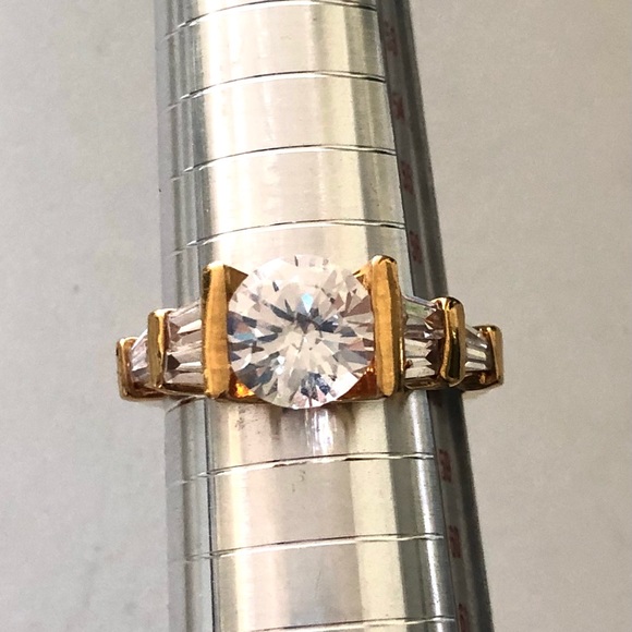 Gold CZ Solitaire Baguette Ring - Picture 6 of 6
